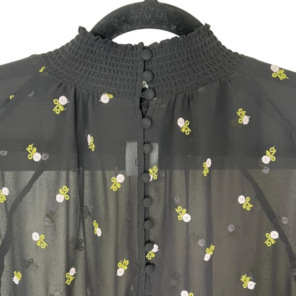 CAbi Black Sheer Embroidered Floral Blouse | XL Style 5338 Romantic Boho Top - Picture 7 of 10